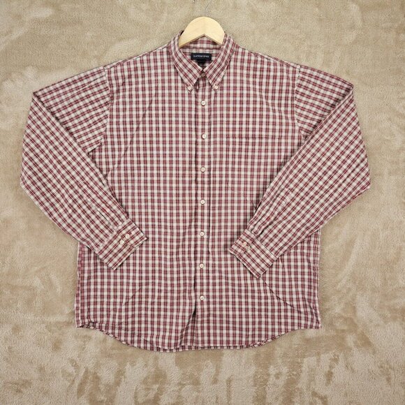 Lands' End Oxford Shirt Button-Down Red/White Plaid Men's Size XL/T 17 - 17.5 - Picture 1 of 10